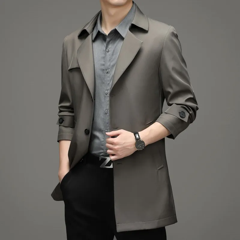 

Spring Autumn Men's Busin Jaet Trendy Long-Lasting Versatile Top Milk Silk Material Straight Hemline Casual Wear