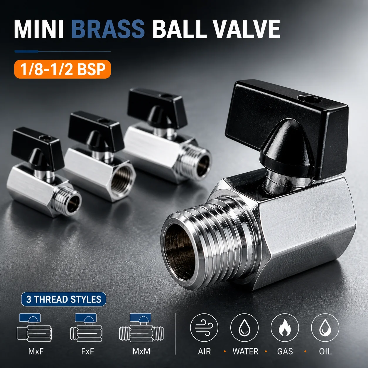 Compression Fitting Brass - Mini Válvula de Bola de Latón