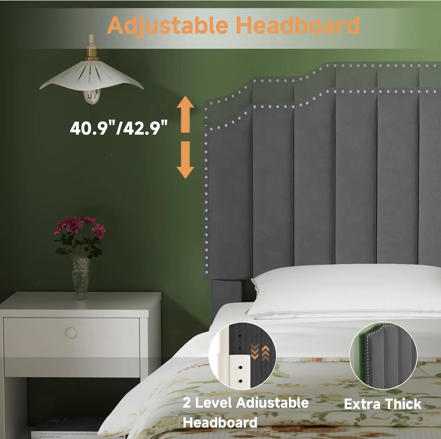 Queen Size Lift Up Storage Bed Frame, Upholstered Platform Bed With Adjustable Tufted Headboard, Hydraulic Storage, Easy