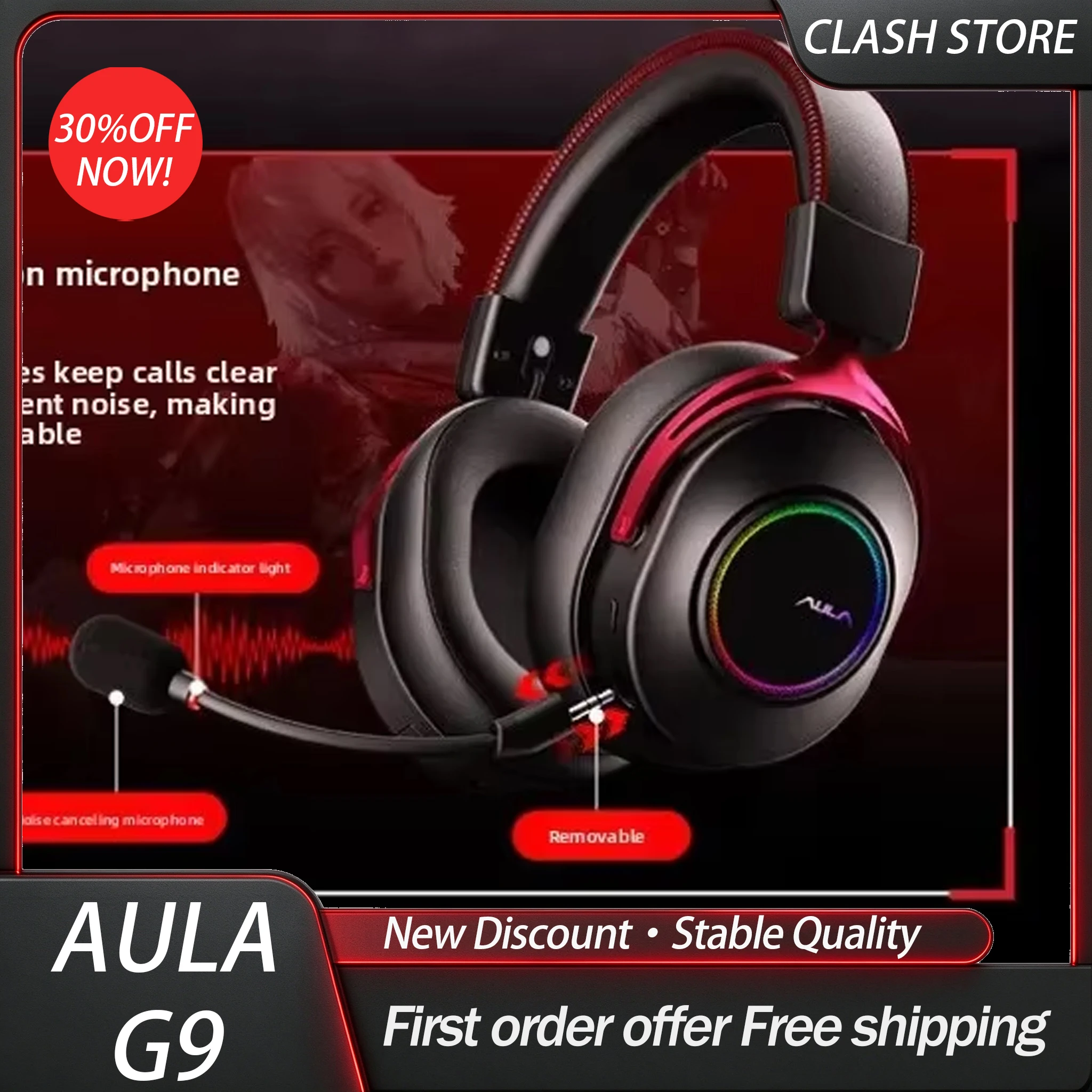 AULA G9 Gaming Headset Wireless 7.1 Surround Sound Effects 4-Mode Dual-battery Swap Design Low Latency Headphones for PC Gamers