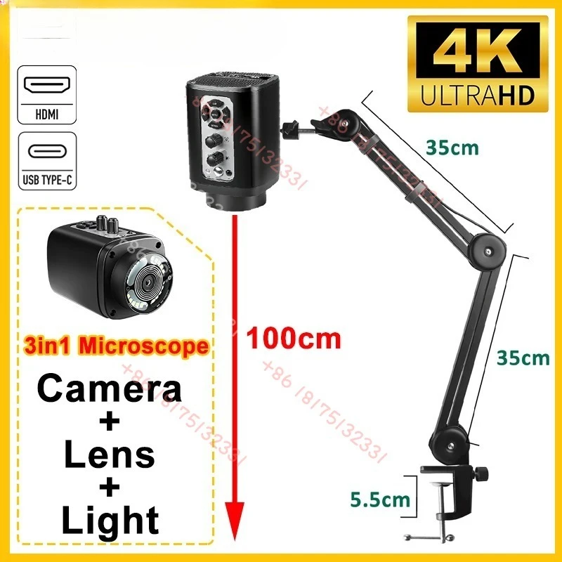 YIZHAN 3 In 1  Lens Light Electron Video Microscope 4K 160X Adjustable Welding IMX415 Type-C Repair Tools