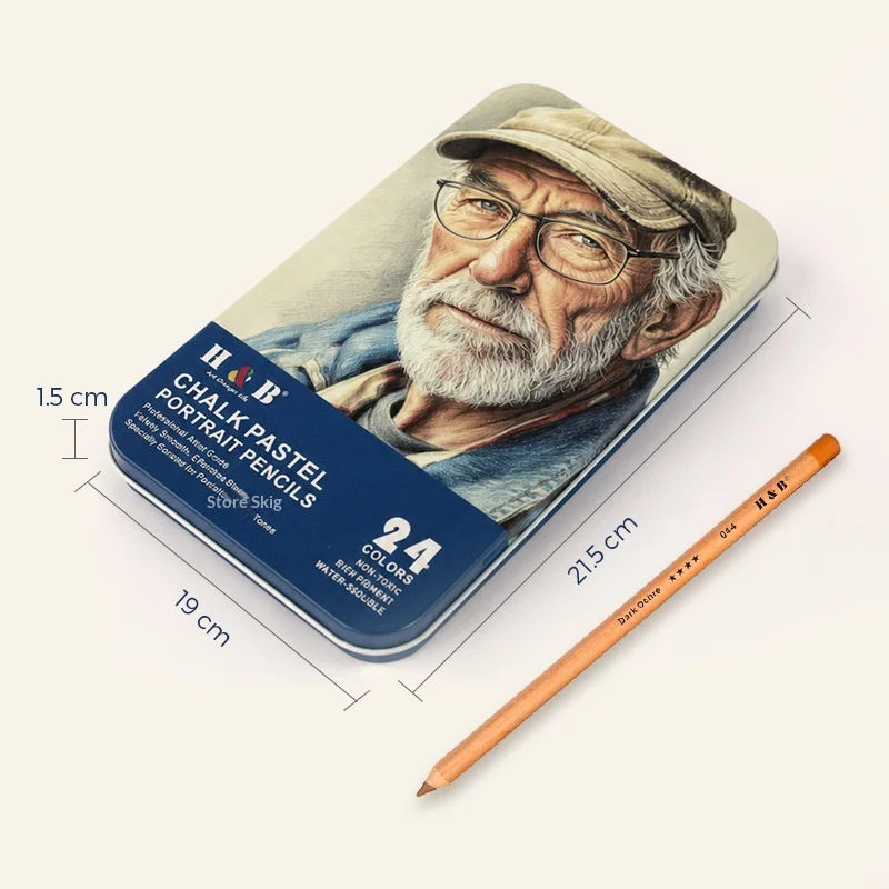 H&B 24-Farben Kreide-Pastell-Porträtstifte Wasserlösliches Hautfarben-Set 4mm Kerne Reichhaltige Pigmente für professionelle Künstler und Illustratoren – Detail 12