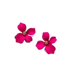 Fuchsia Blumenohrring für Frauen, Metallblume, Fuchsia -Malerei, Sommerohrringe, Urlaub, weibliche Partyschmuck 6 Hauptverkaufsgürtel Fucsia - №5