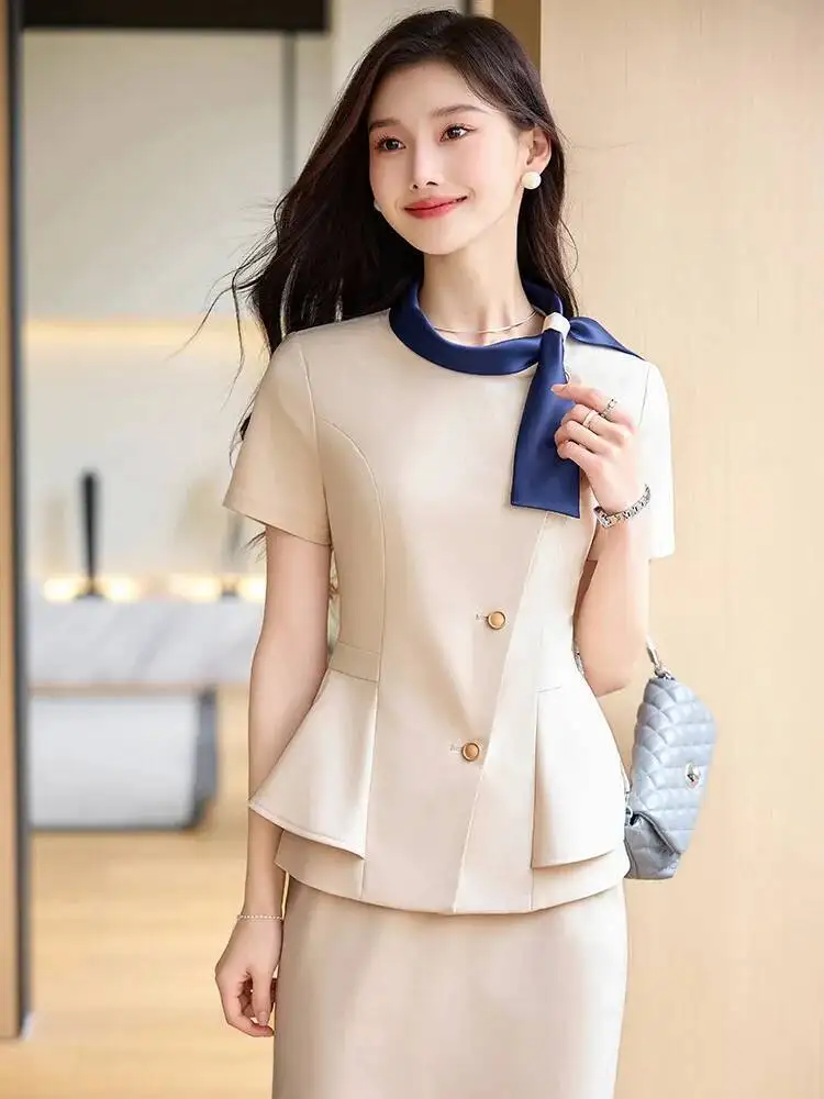 Formal Blazers Uniform Styles Office Work Wear 2 Piece Set with Tops and Skirt Professional Business Career Interview Outfits