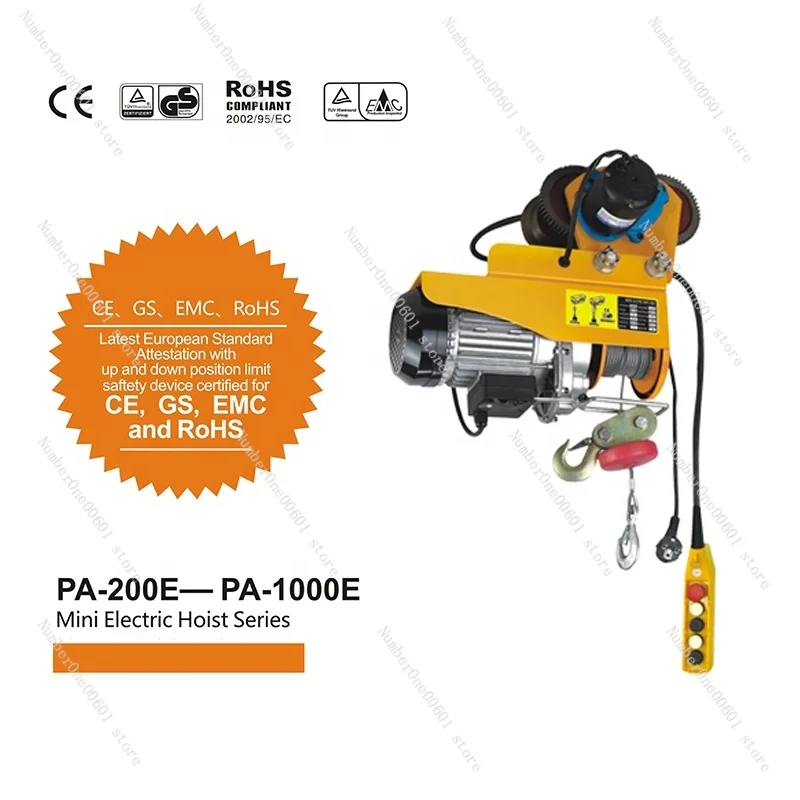 Electric Winch 220v Mini Wire Rope Hoist 1p  500kg Small 12V        with Motorized Trolley