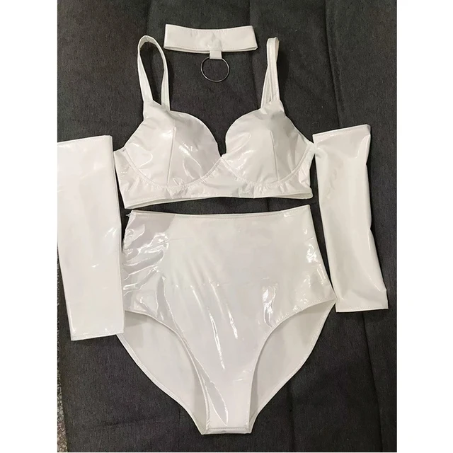 Costume de danse folklorique en cuir Pu blanc, vêtement extensible pour Pole Dance, Bar, discothèque, Gogo, danseuse