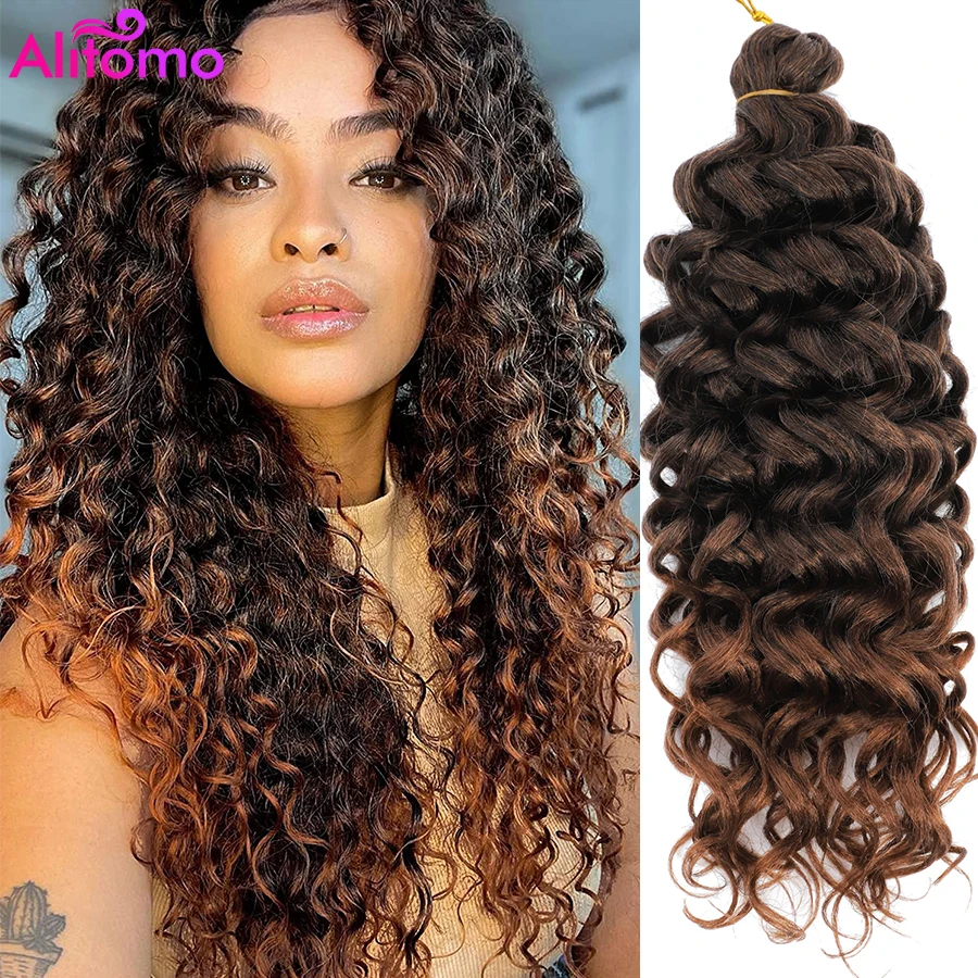 Alitomo Ocean Wave Crochet Hair 18/24 pollici Deep Wave Crochet trecce Ombre Blonde sciolte ondulate intrecciare le estensioni dei capelli per le donne