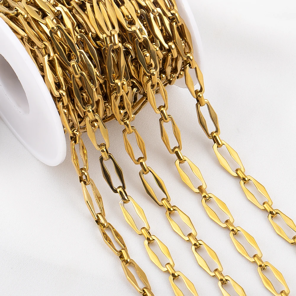 Catene piatte sfuse in acciaio inossidabile color oro da 1 metro per gioielli fai da te, creazione di collane artigianali, accessori per forniture fatte a mano