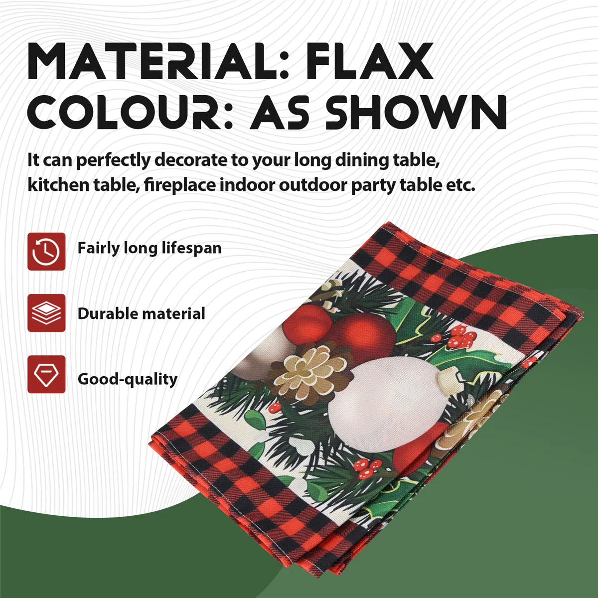 Льняная красная и черная клетчатая рождественская скатерть длиной 72 дюйма, сезонное зимнее рождественское украшение стола