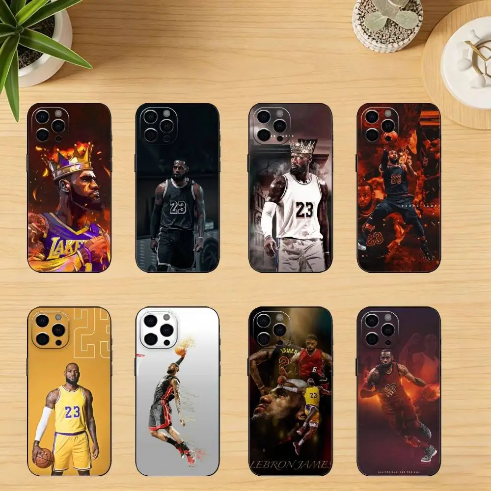 حافظة هاتف كرة السلة L-Lebron James 23 لهواتف iPhone 17,16,15,14,13,12,11 Plus, Pro,Max,XS غطاء ناعم من السيليكون الأسود