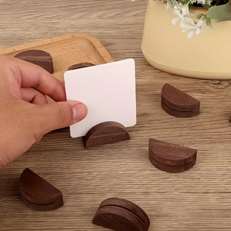1/10 Stück halbrunde Holzsockel für Hochzeits-Tischkartenhalter, Restaurantmenüs und Fotoständer – geeignet für Hochzeiten, Partys – Detail 3