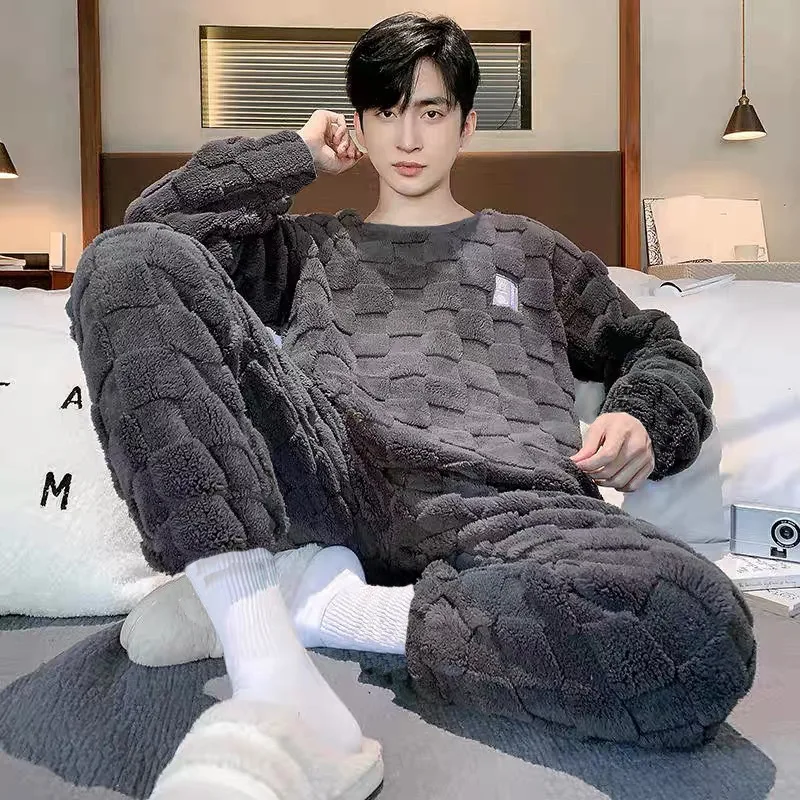 

Man Winter Clothing Pajamas Men Clothing Autumn Sportswear Youth Casual Wear Bath Clothes Flannel 2Pcs/set Fashion New Homewear