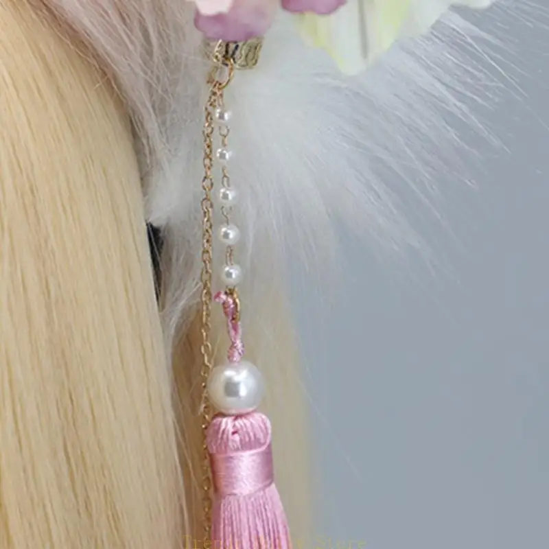 

N5KB Students Ear Headband with Flower Tassel Decors Carnivals Hair Decors