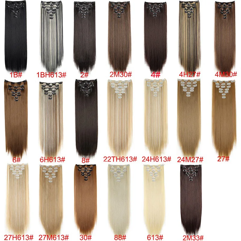 WIGSIN Extensiones de Cabello Sintético Largo Lacio de 24 Pulgadas, 7 Piezas por Set, 16 Clips, Negro y Rubio para Mujer 3