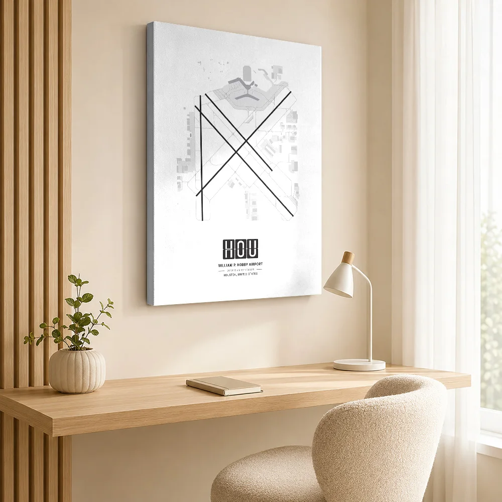 Houston Hobby Airport Map Gallery Wrapped Canvas Print Customized Photo Minimalist Geographic Linework Wall Art For Home Office