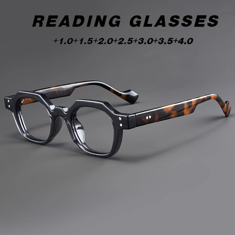 نظارات قراءة على الطراز القديم على شكل سلحفاة رمادية، نظارات قراءة عصرية للرجال والنساء، نظارات ثنائية البؤرة متعددة الأضلاع #1