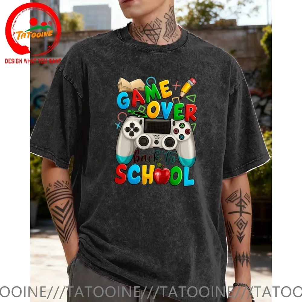 

Красочная футболка Game Over, мужская винтажная хлопковая футболка, модная модная футболка, повседневная одежда, футболка, уличная рубашка