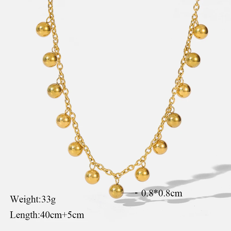 EILIECK 316L Stainless Steel Gold Color Beads Ball Pendant Necklace For Women New Fashion Design Girls Choker Jewelry Party Gift