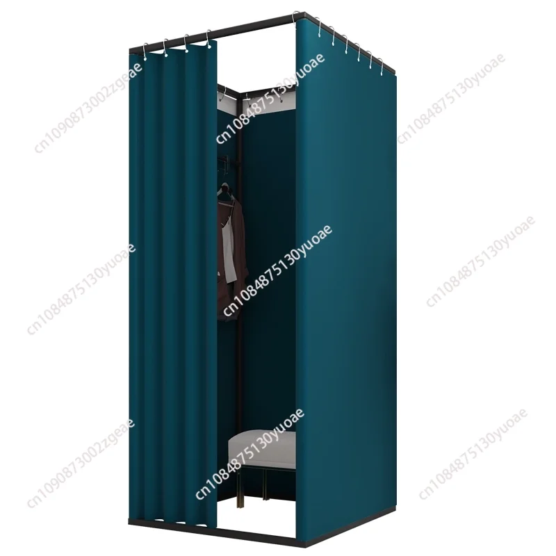 Temporary Movable Storage Racks Fitting Room Clothing Store Floor-standing Portable Folding Dressing Room Display Rack Curtain
