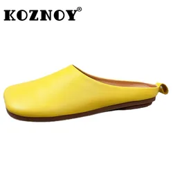 Koznoy 1cm 2024 Ladies Sandals Natural Genuine Leather Fashion Flats Woman Slippers Comfy Luxury Slip on Summer Designer Shoes