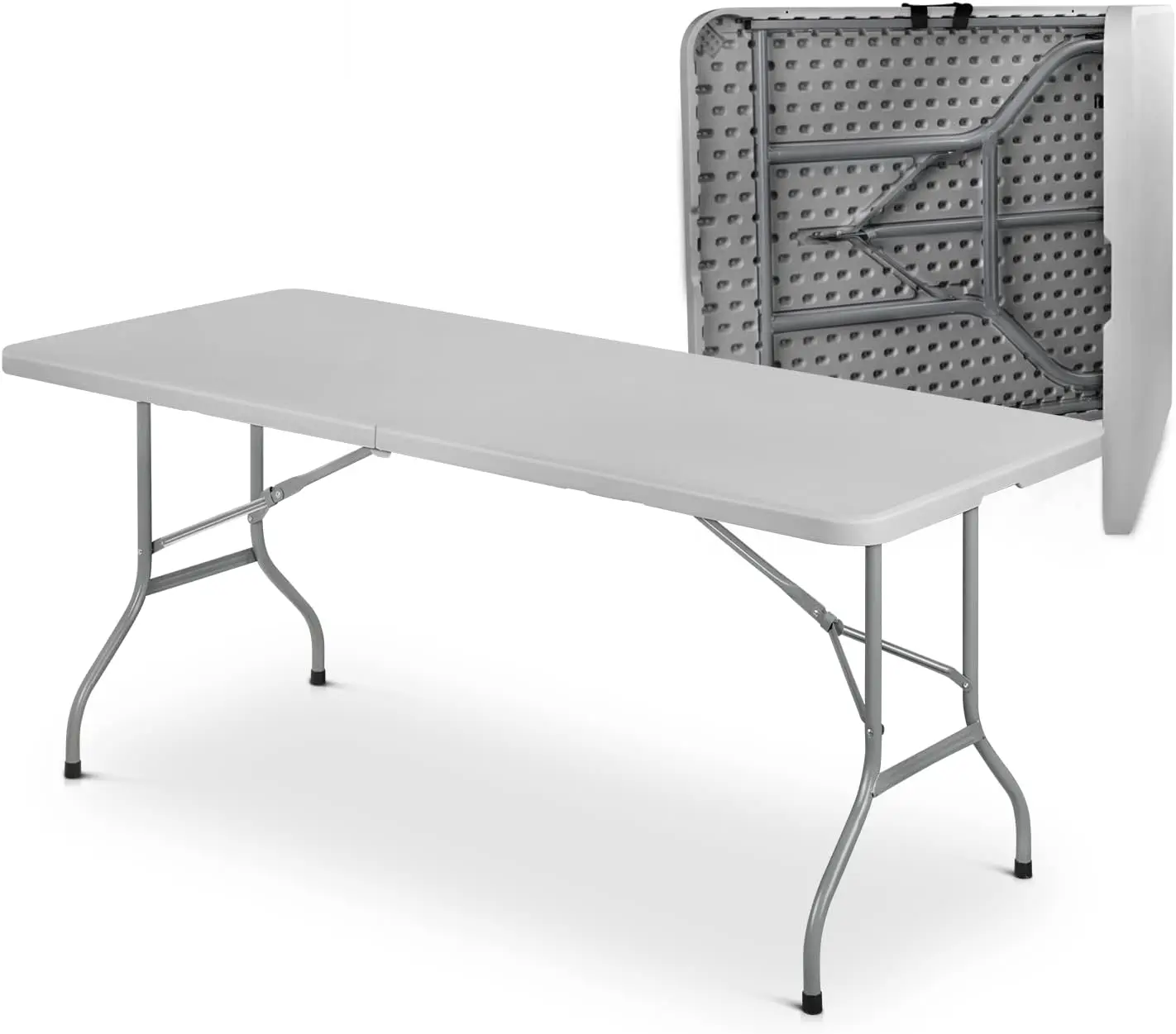 6Ft Folding Table, Heavy Duty Portable Plastic Dining Tables Fold in Half Indoor Outdoor Desk w/Handle, Lock for Camping Picnic