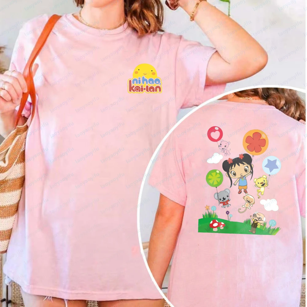 Camiseta de Algodón con Diseño de Personajes de Dibujos Animados Ni Hao Kai-Lan, Ropa Casual de Verano para Mujer, Tops Modernos y a la Moda, Ropa Kawaii