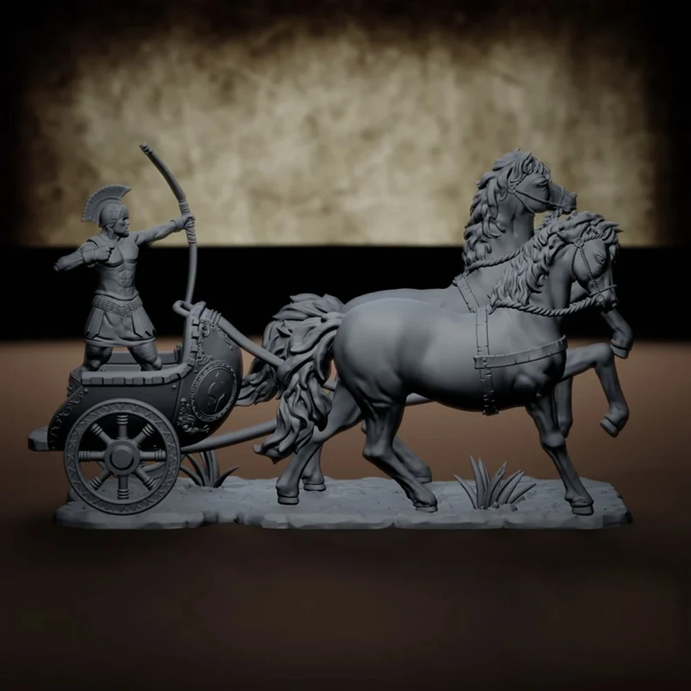 1/16 12Cm Spartan Carriage archer Grey Resin Figurine Toy Unpainted GK Doll Unassembled 3D Print  Miniature Reduction Statue Toy