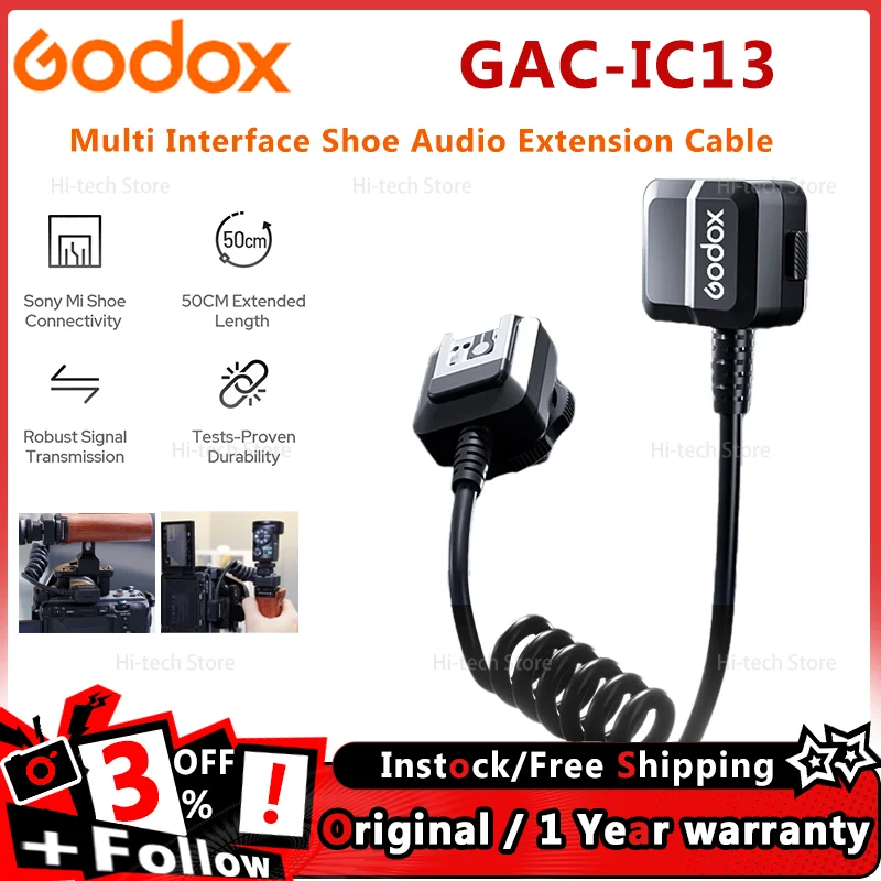 Godox GAC-IC13 Multi Interface Shoe Audio Extensioncable With 1/4 Cold Shoe Mount Sony Mi shoe connection For Sony Cameras