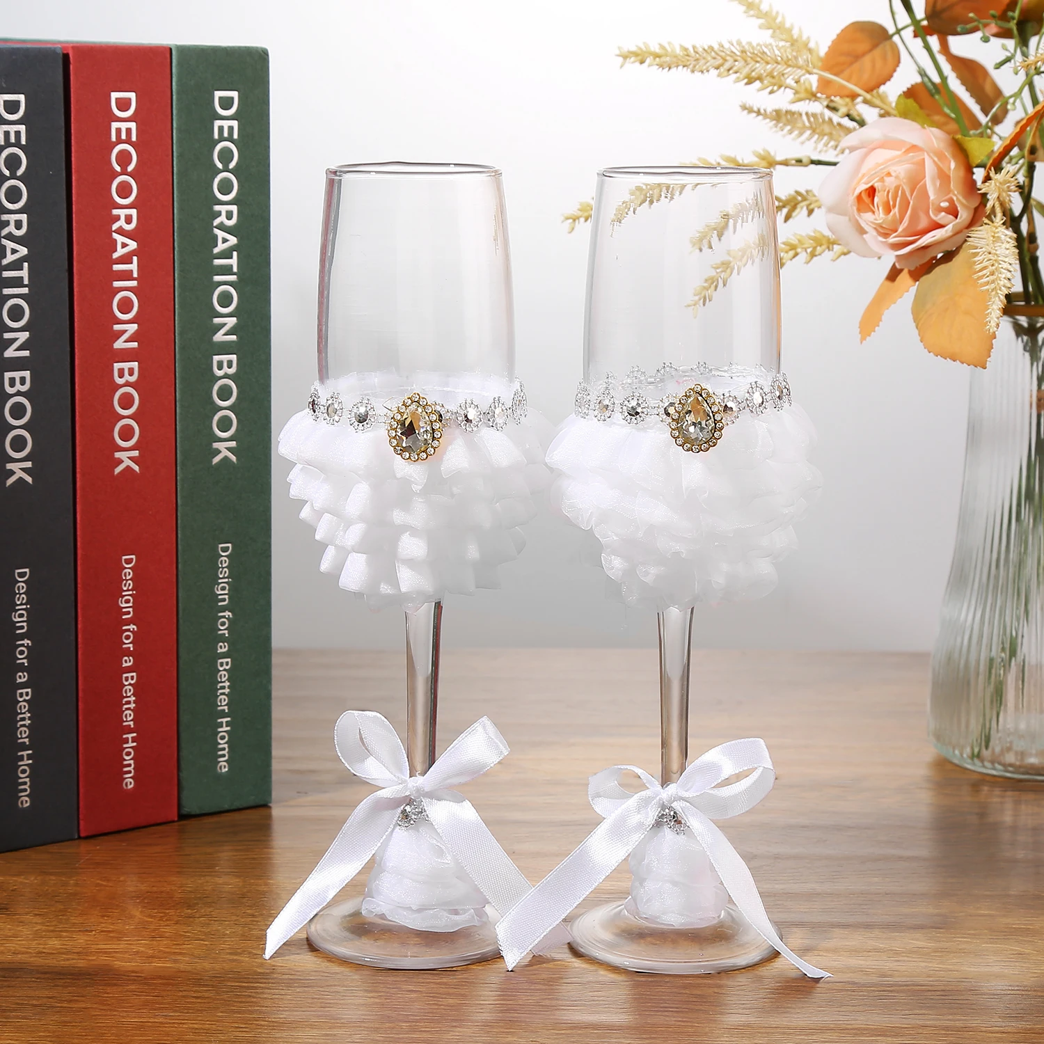 

Elegant wedding Champagne glass with bow and heart-shaped water drop design - 2-piece gift box set for anniversaries