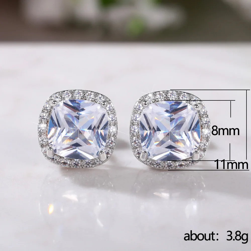 Huitan-pendientes de tuerca con circonita cúbica para mujer, joyería contratada a la moda, pendientes de compromiso de boda de alta calidad, Blanco brillante/amarillo/rosa
