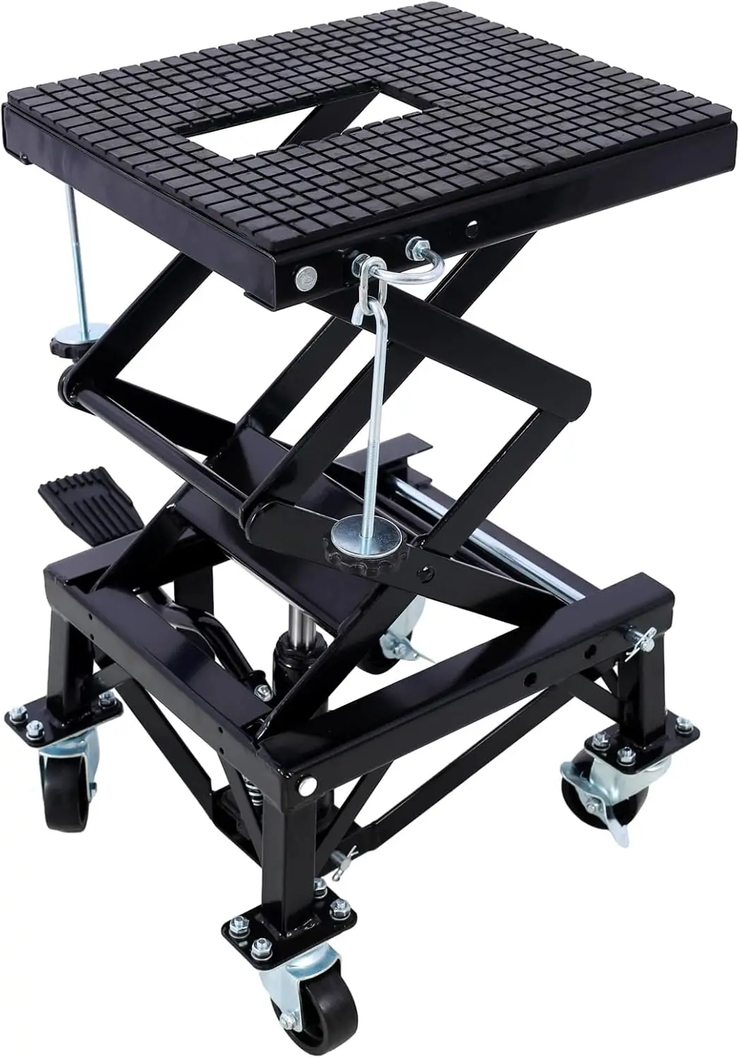 

300 Lbs Hydraulic Motorcycle Scissor Jack Lift Foot Step with 4 Wheels Jack Stand Portable Lift Table Heavy Duty Hydraulic Motor