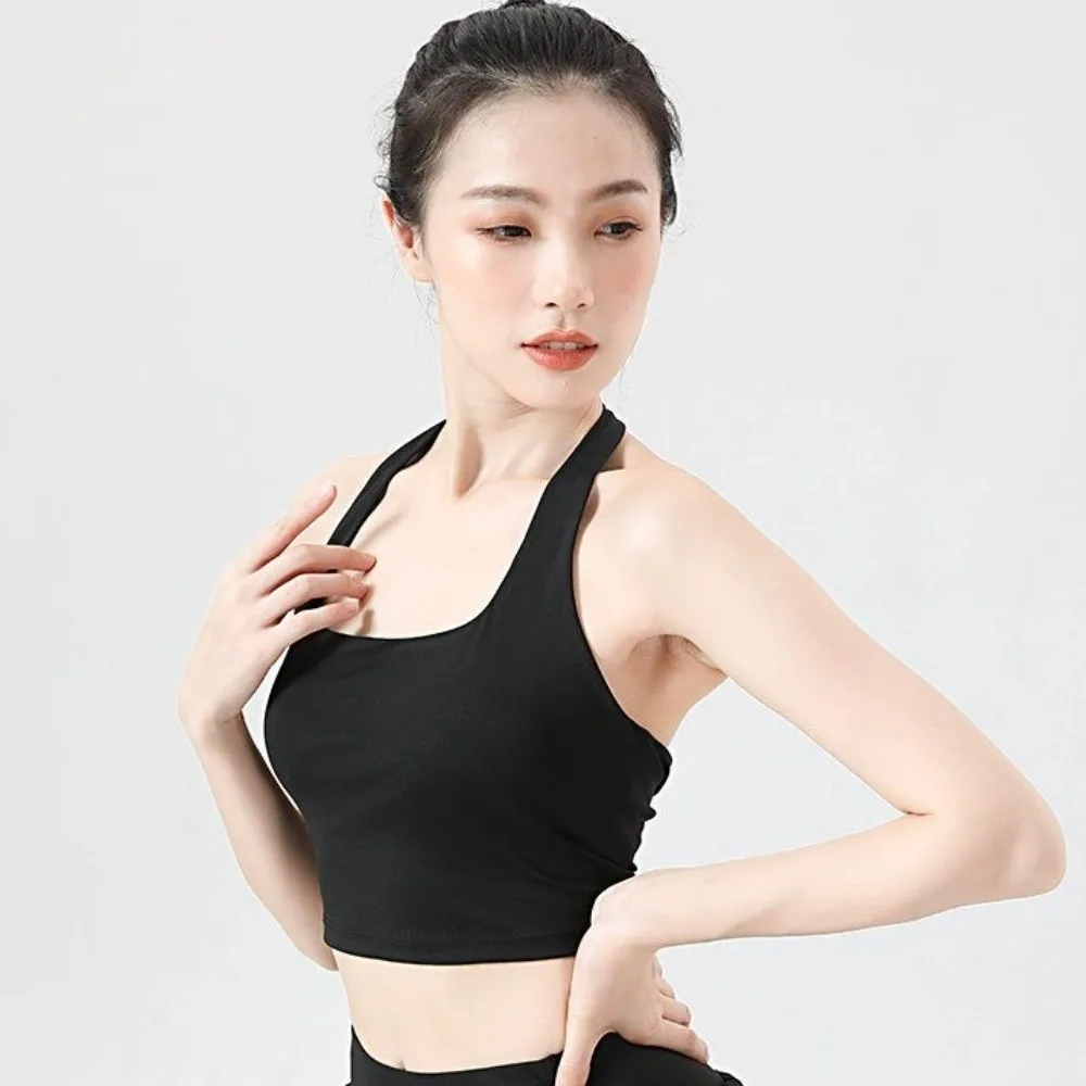 

Elegant Design Hanging Neck Strap Sports Bra Pleated Back Breathable Fabric Fashionable Pleated Bra Earthquake-proof Comfortable