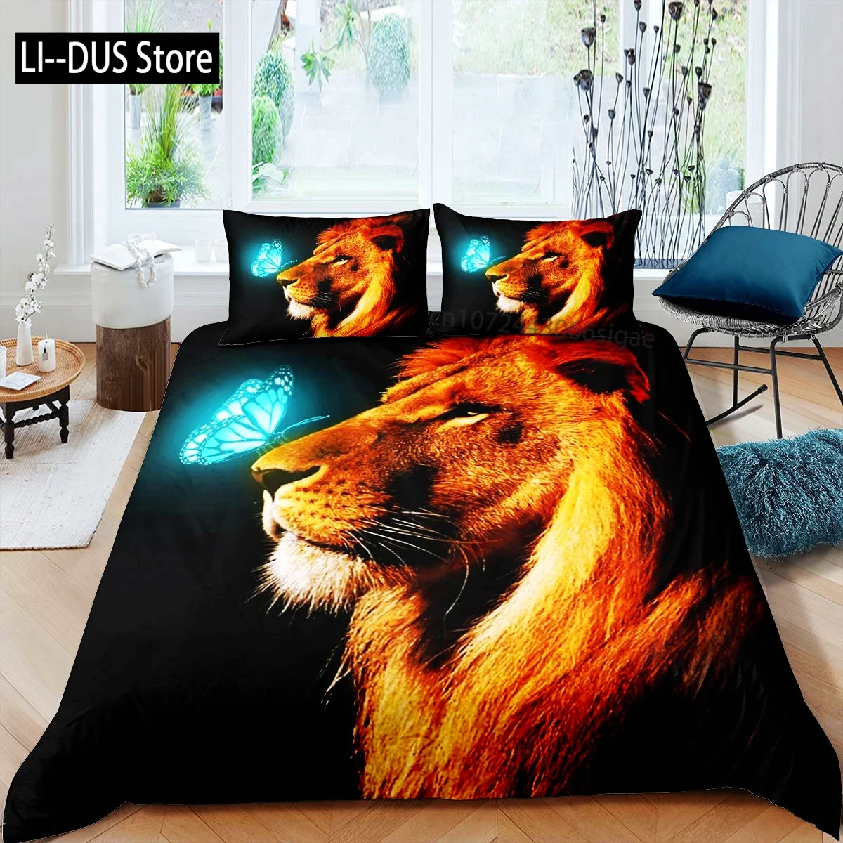 

Lion Head With Black Backdrop Theme Art, Duvet Cover Set Queen King Size A Decorative 3 Piece Bedding Set With 2 Pillow Shams