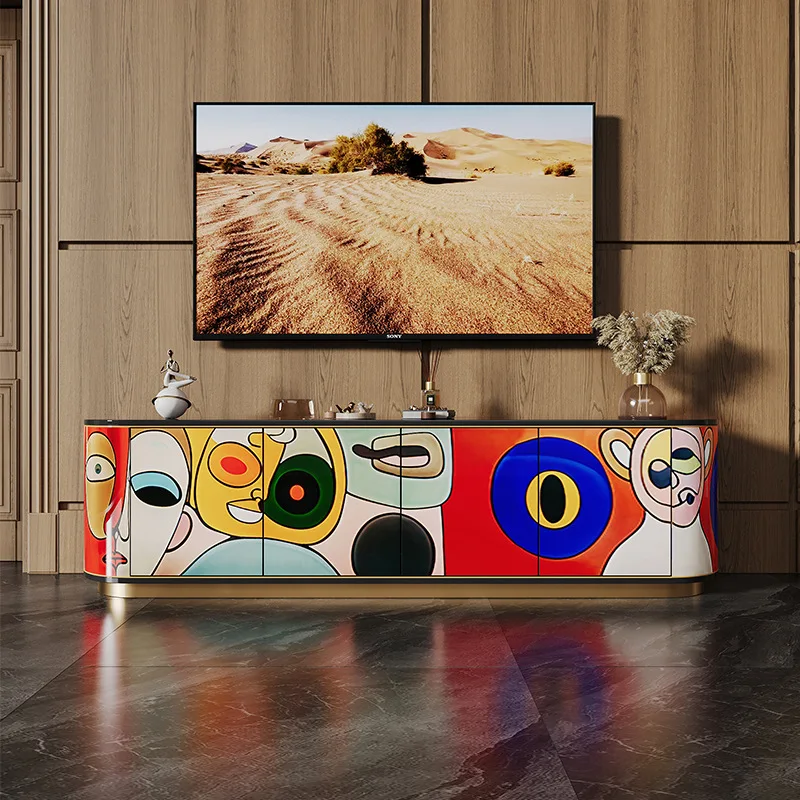 

French light luxury painted TV cabinet into the living room storage storage floor cabinet original design art graffiti sideboard