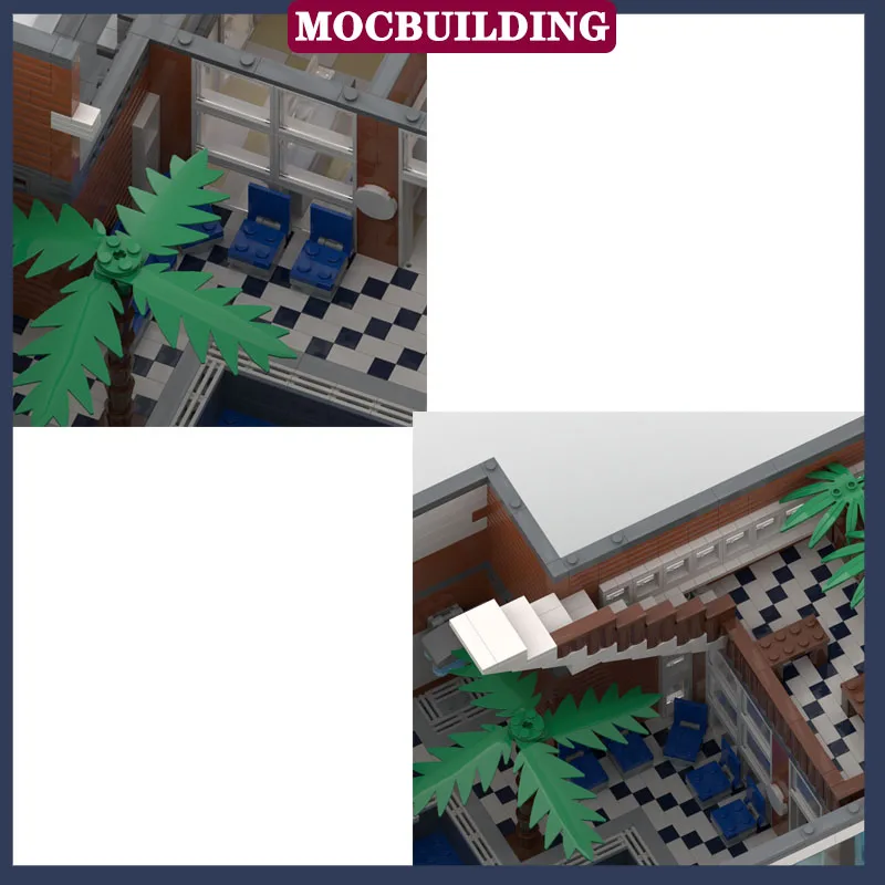 MOC City Street View Swimming Pool Model Assembly Building Blocks Bathroom Collection Series Toy Gifts