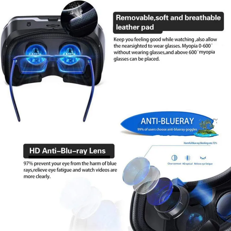 Vr shinecon 3d casque viar proteção para os olhos óculos 3d realidade virtual fone de ouvido capacete óculos aprimorados lente do telefone móvel 3d glasse