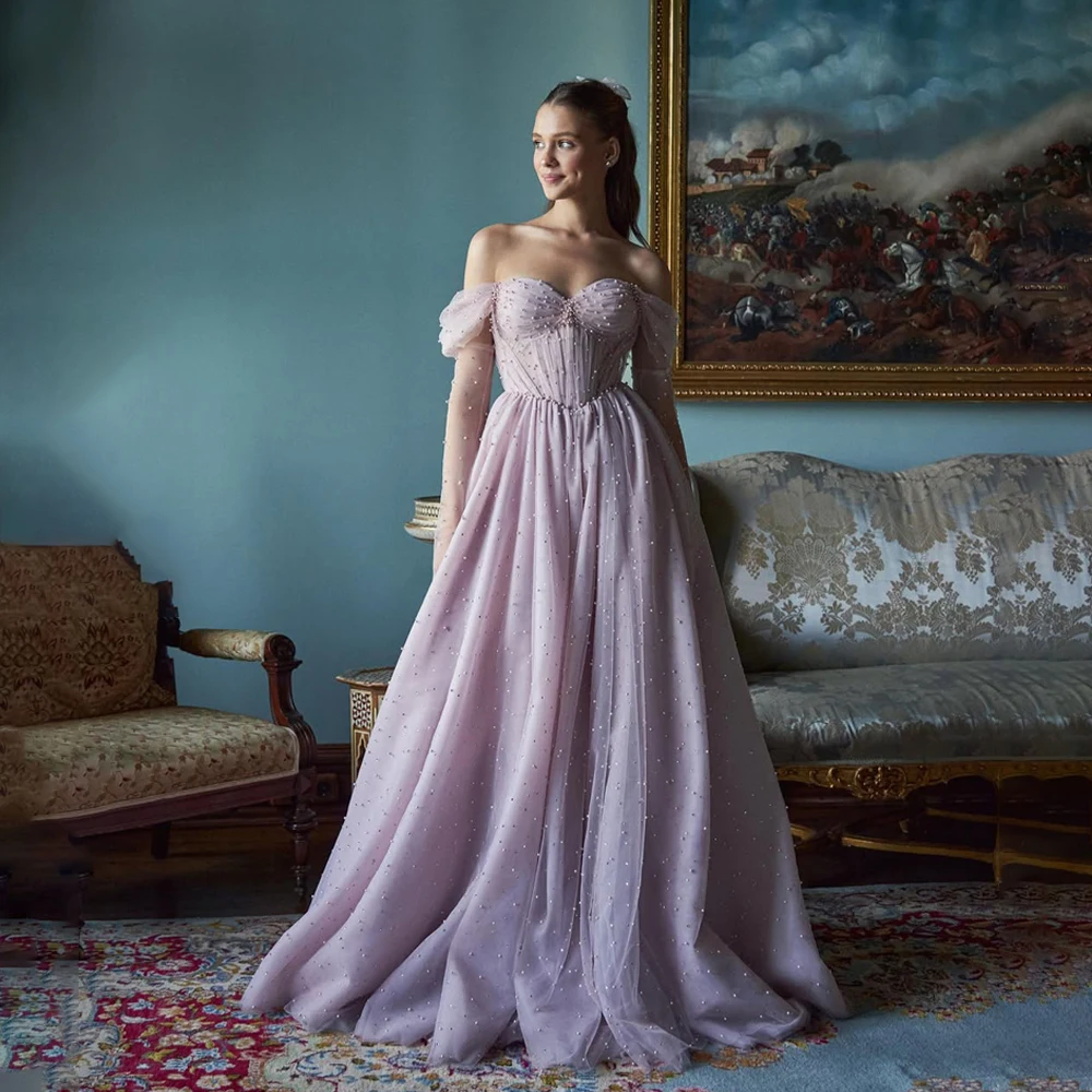 Simple Sweetheart With Peals Wedding Dresses A-line Party Dress Woman Elegant Customized Back Corset Evening Gowns