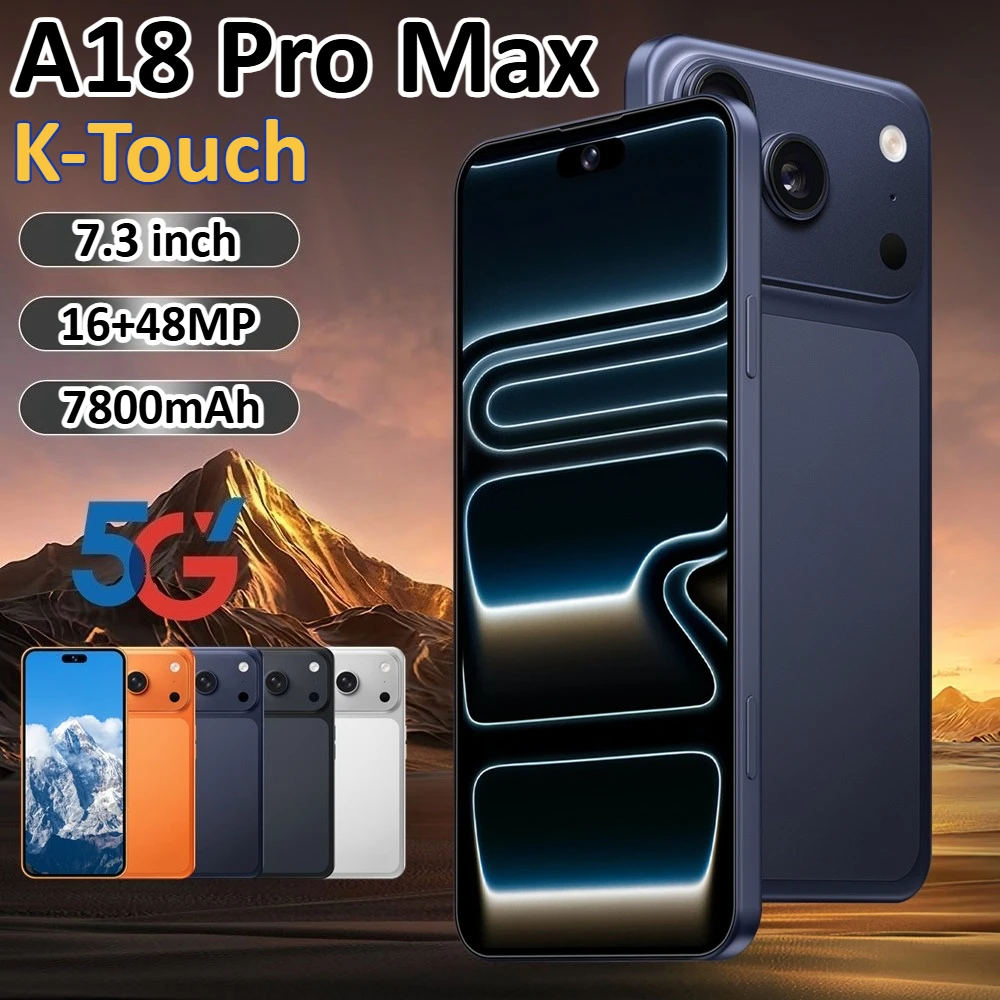 Smartphone K-Touch A18 Pro Max, 7,3 Pollici, 5G, Dual SIM, Android 15, Economico, Fotocamera 16+48MP, Batteria 7800mAh, WIFI, GPS, Versione Globale