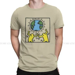 Haring Geometric Graffiti Love The World Tshirt Graphic Men Tops Vintage Punk Summer Clothing Cotton Harajuku T Shirt