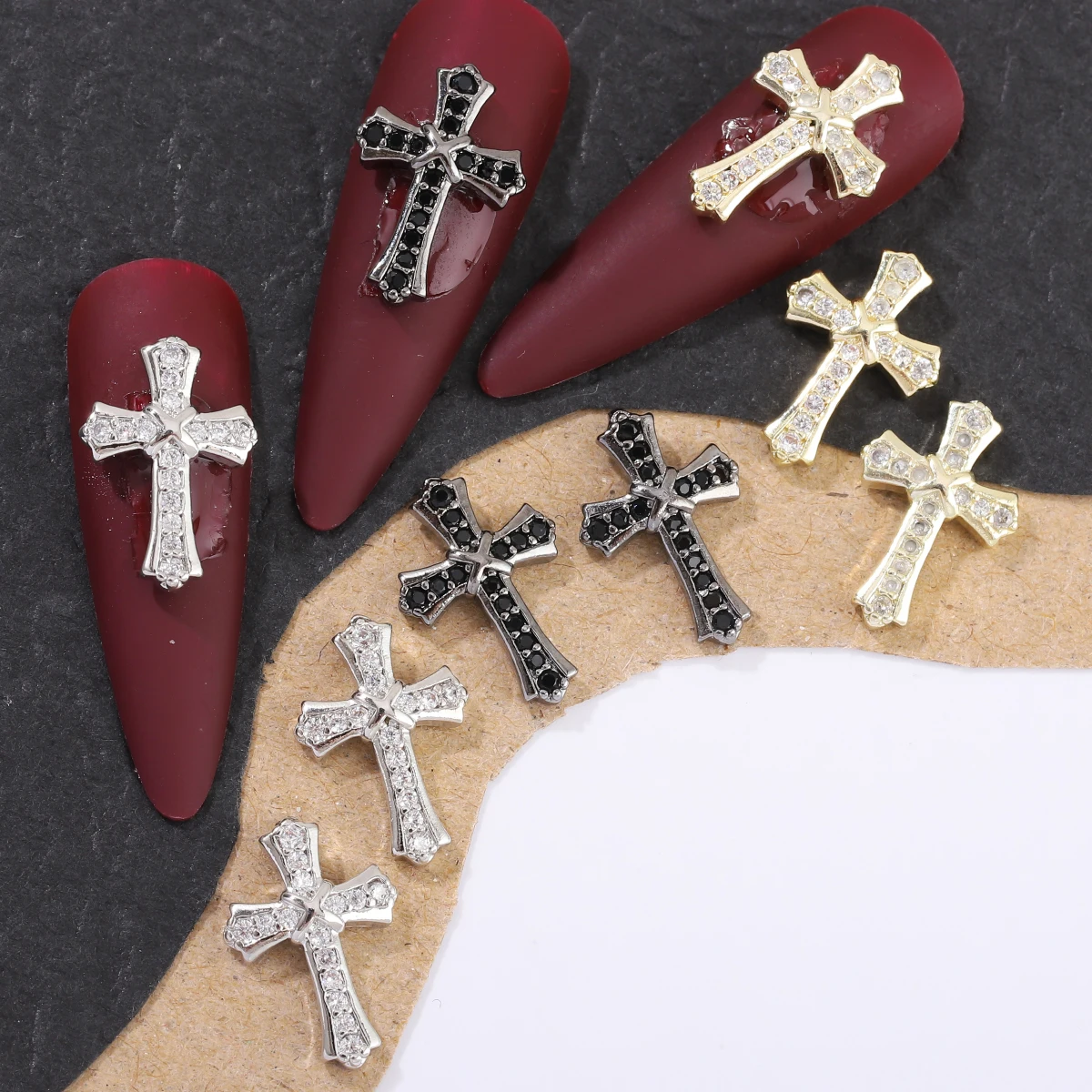 6szt punk wind dark retro krzyż wiertarka do paznokci trim y2k metalowy zestaw miedzi diament cyrkon krzyż rhinestone akcesoria do wierteł do paznokci