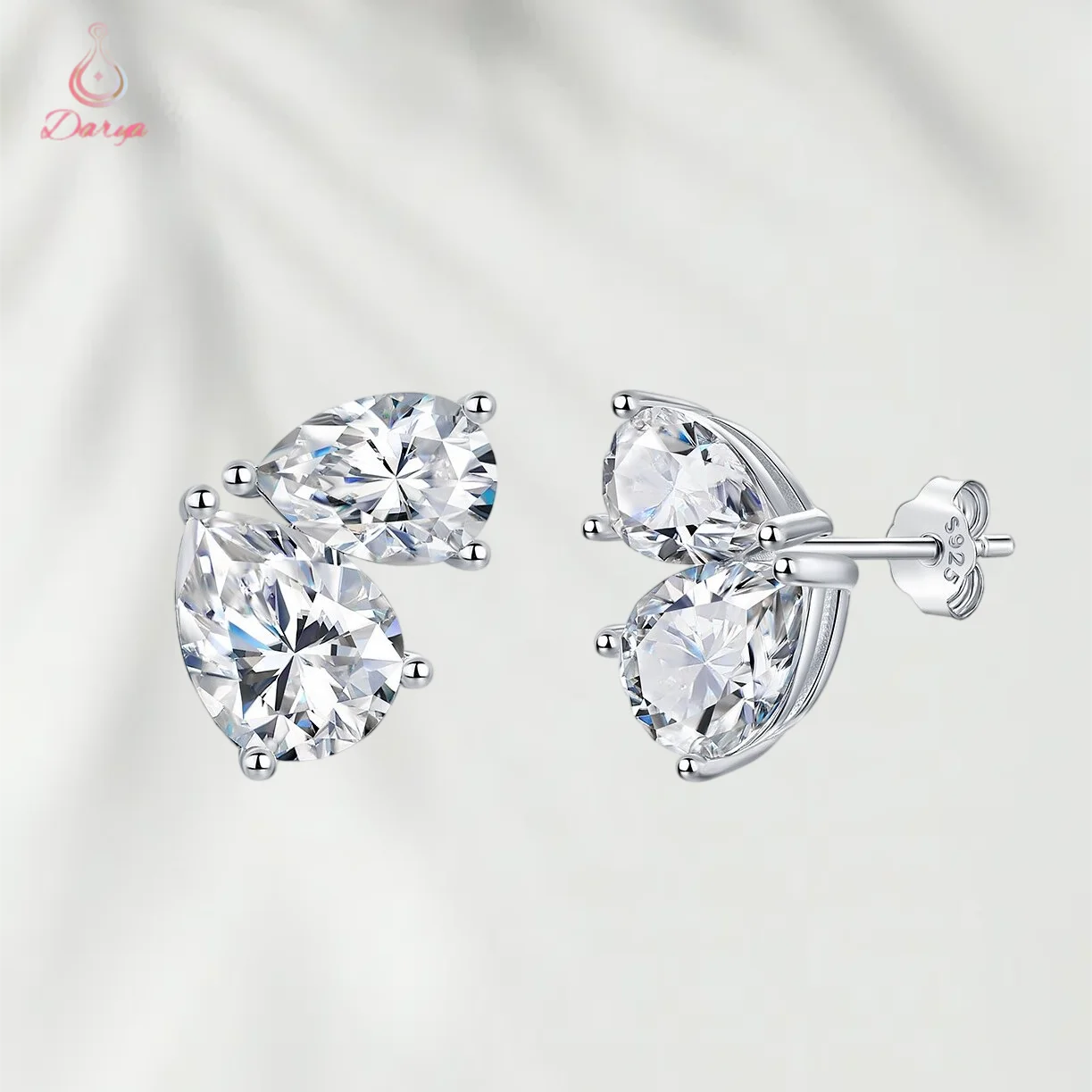 Hot Sale 925 Sterling Silver 18K Gold Plated Double Pear Cut Moissanite Two Stone Stud Earrings For Women