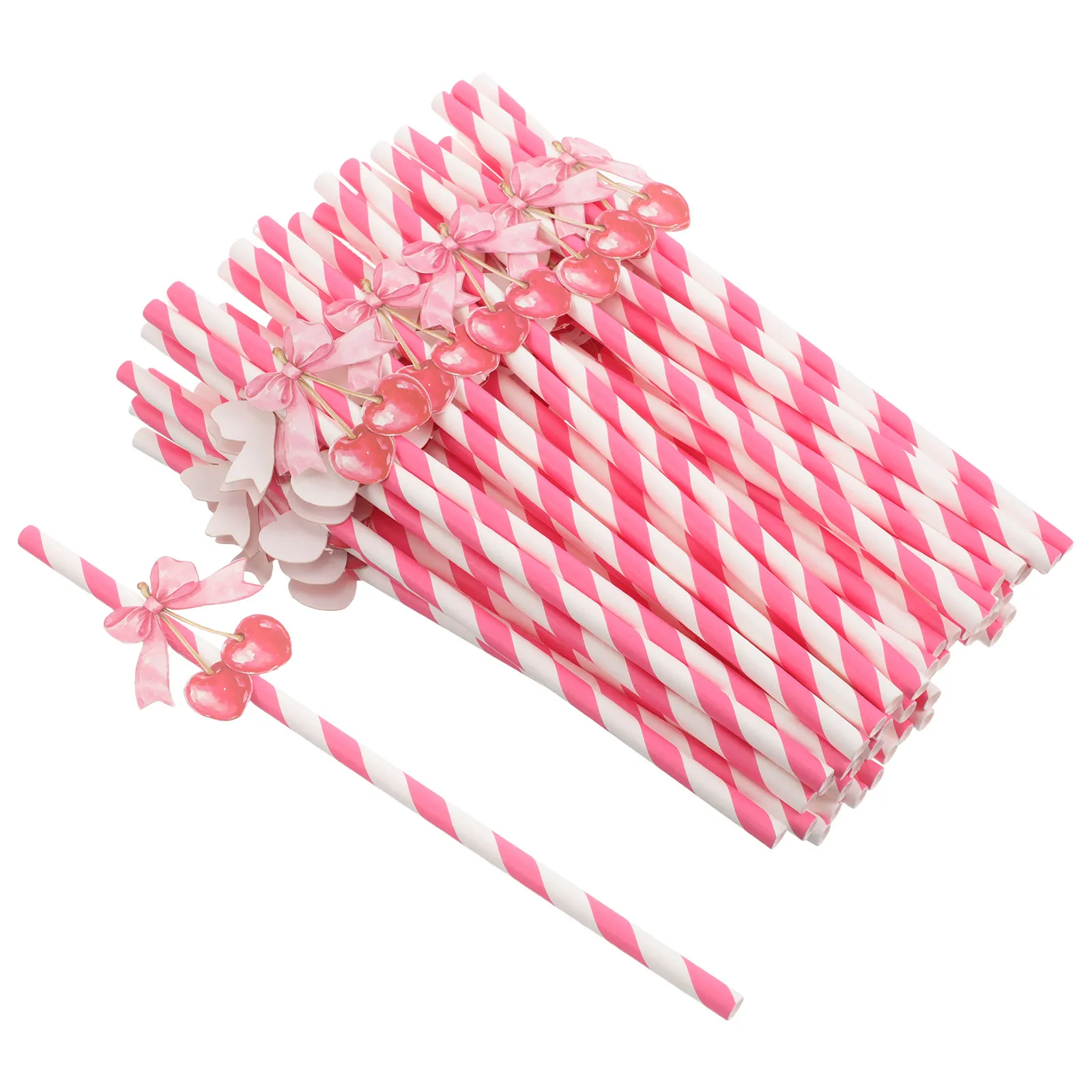 50Pcs Vibrant Cherry Design Disposable Paper Straws Party Drinking Straws for Juices Cocktails Crafts Aesthetic Table Decor