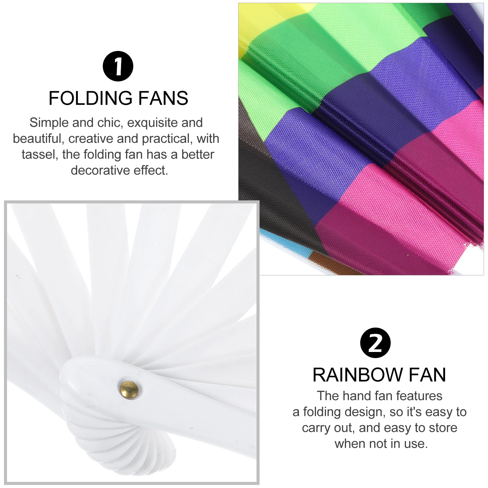 

Rainbow Fan Handheld Foldable Fans Color Contrast Cloth Chinese Folding Student