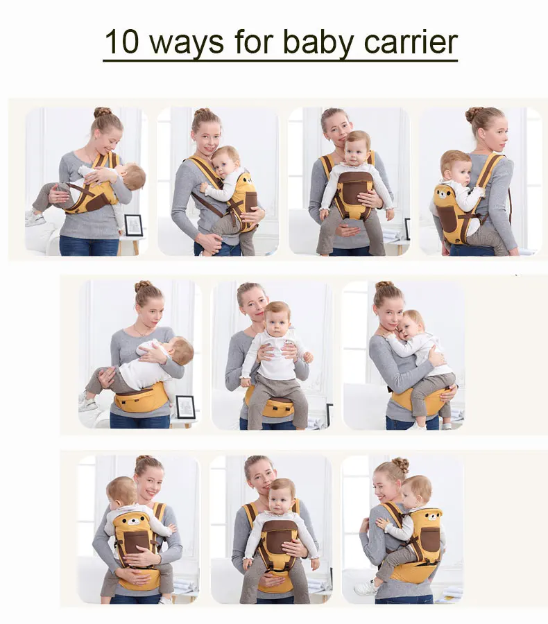 Multifunctional Cartoon Bear Baby Hipseat Carrier Backpack for Newborn Infant Toddler Boys Front Pocket Storage 0-36M 4 Seasons