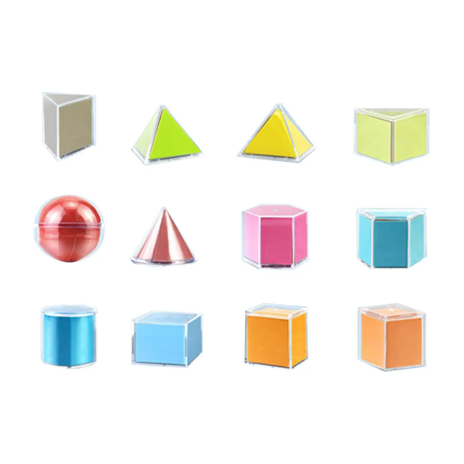 12x 3D Geometric Shapes Blocks, Montessori, Transparent Pattern Blocks Learning Toys for Kindergarten, School Supplies