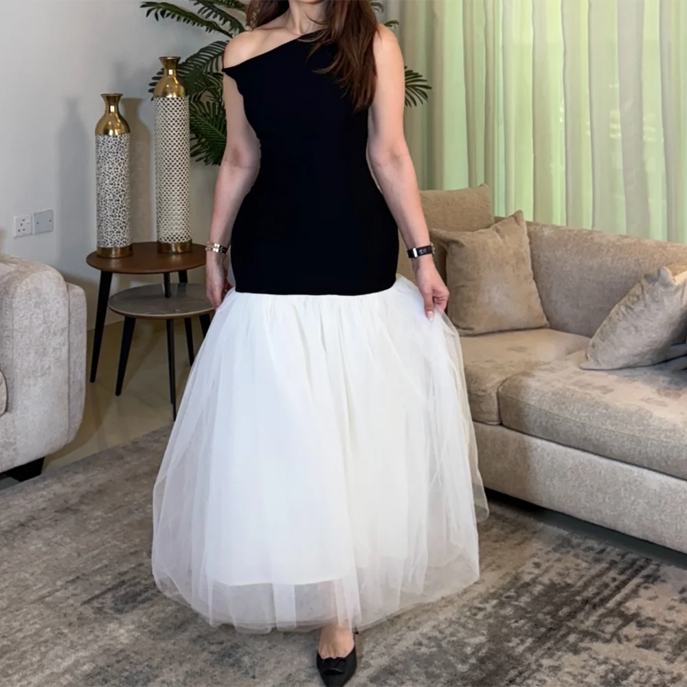 

Customized Simple Scoop Neck Evening Dresses Sleeveless Ankle-Length contrast color Long Prom Gown Modern Midi Party Dress