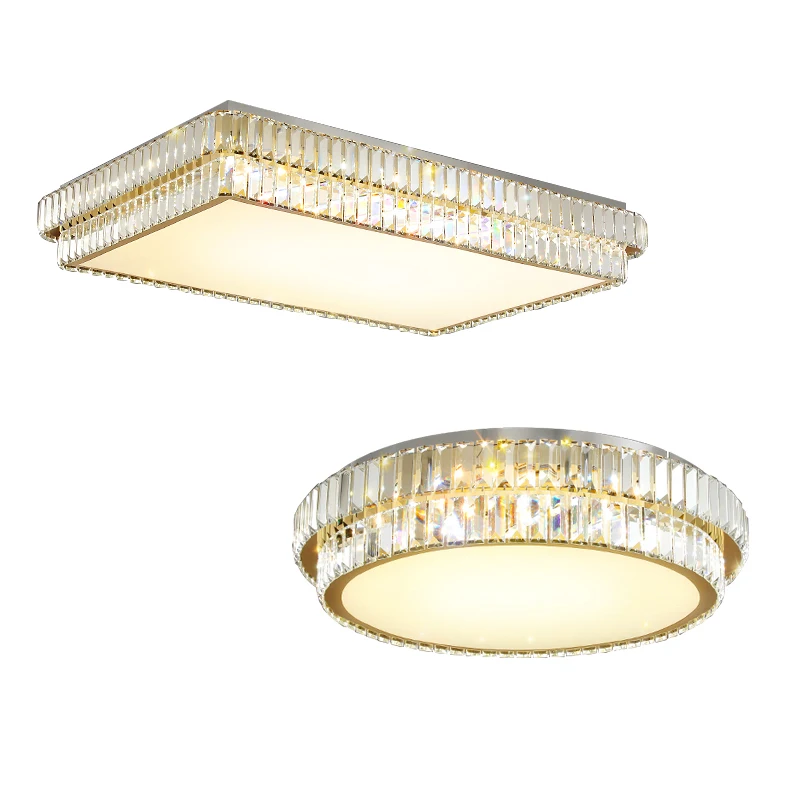 

2025 Modern Luxury Led Gold Silver Round Square Crystal Ceiling Light,Bedroom Indoor Recessed Dimmable Decorative Fixtures.