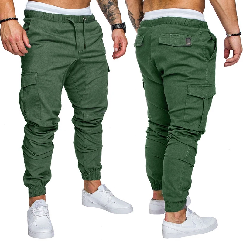 

Men Casual Joggers Pants Solid Thin Cargo Sweatpants Male Multi-Pocket Trousers New Mens Sportswear Hip Hop Harem Pencil Pants
