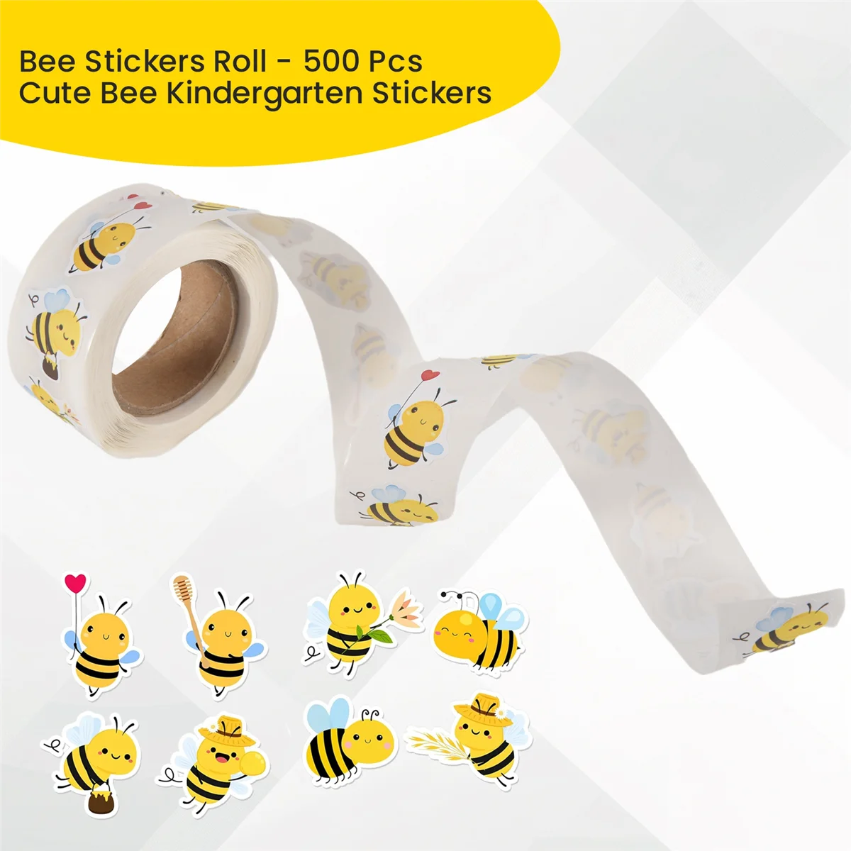 RANA Bee Stickers Roll - 500 Pcs Cute Bee Kindergarten Stickers for Christmas Favors, Office Supplies & Crafts