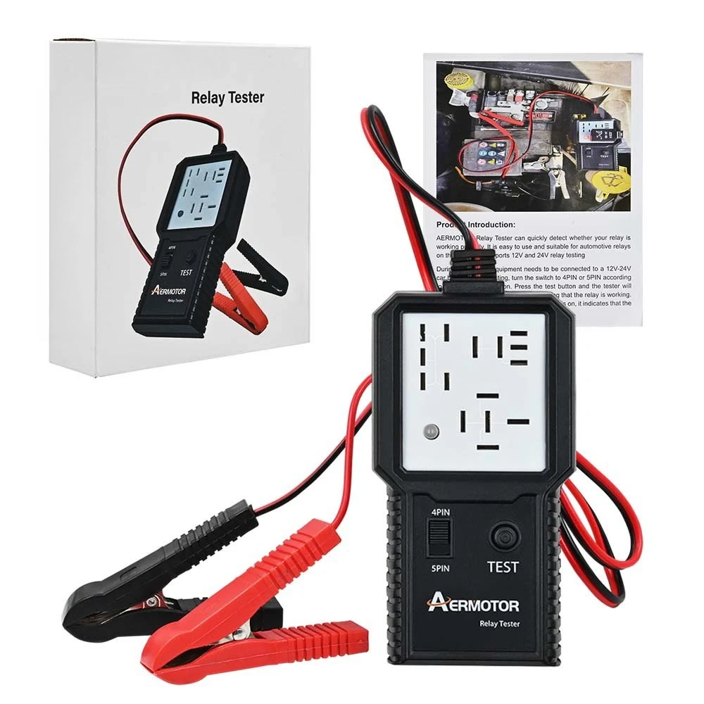 Portable Automotive Relay Analyzer Tester, 12V & 24V Universal Testing Tool Compatible with Four Pin and Five Pin Vehicle Relays